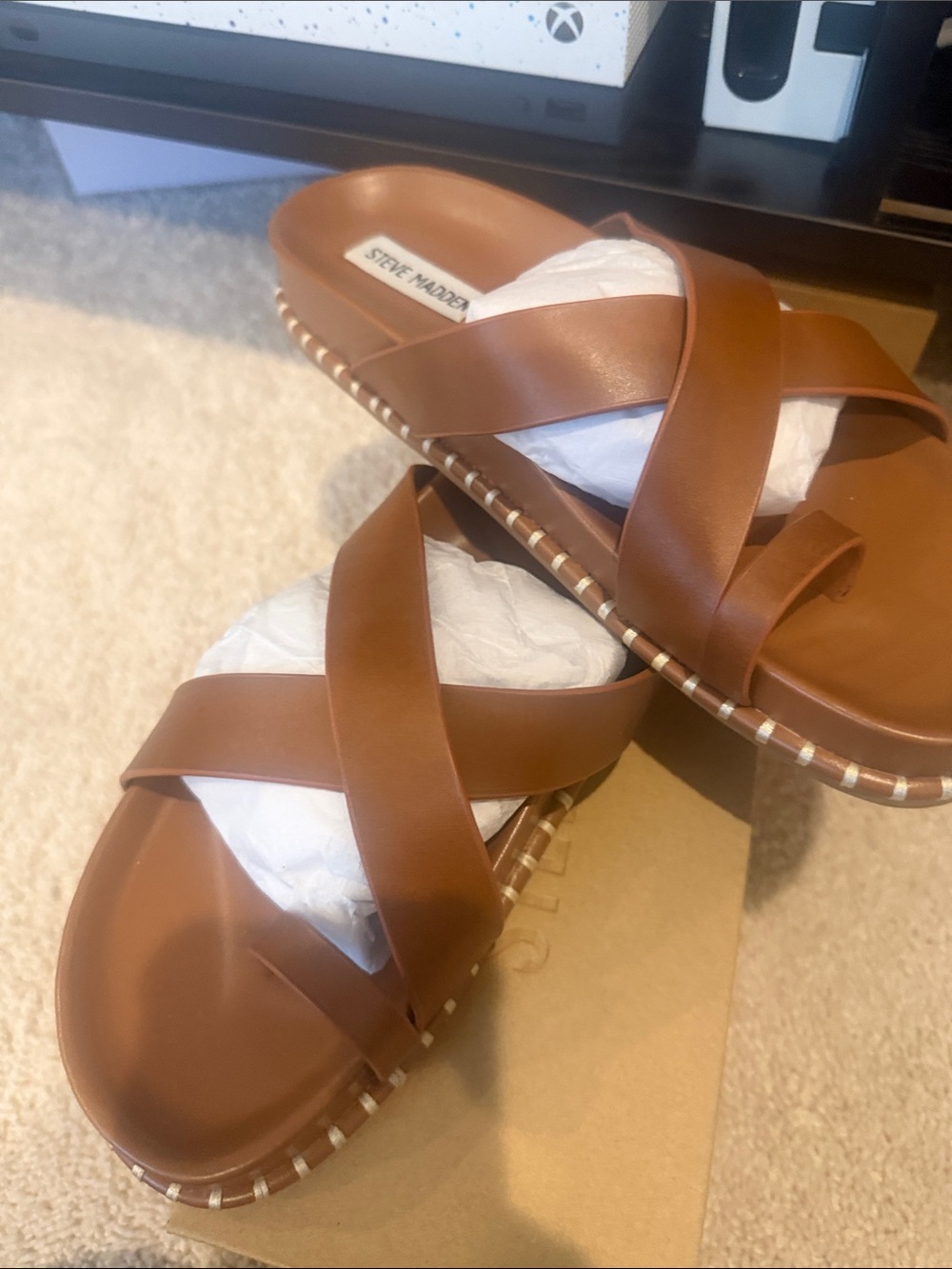 Steve Madden Tan Crisscross Slide Sandals